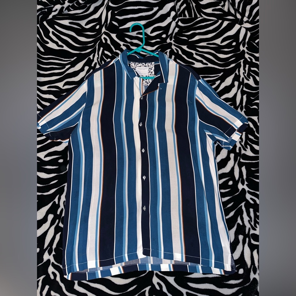 New Denim & Flower Ricky Singh Mens short sleeve button up shirt Striped XL